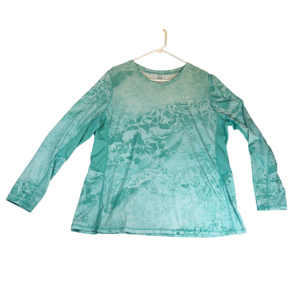 Realtree Wav3 Fishing Shirt Mens XXL Long Sleeve Green Performance Mesh Sides